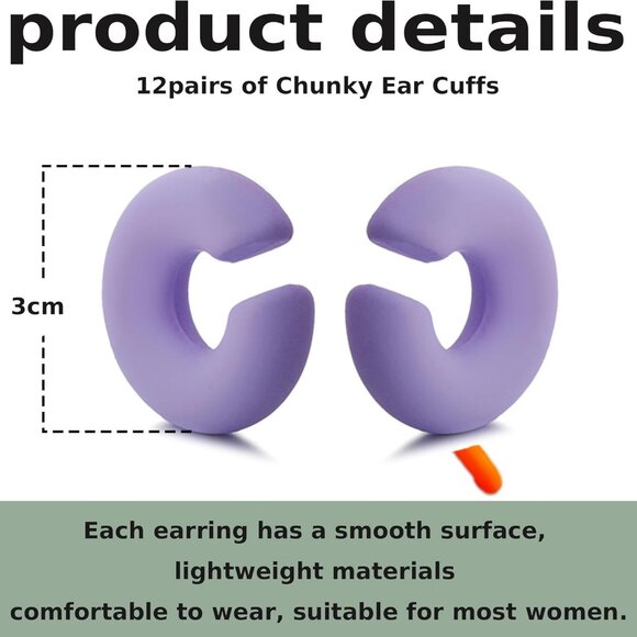 Colorful acrylic cuff earrings set, 12 pairs, non-piercing, trendy jewelry for w - Picture 2 of 7